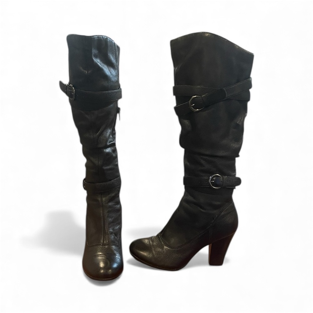 Steve Madden Real Leather Hunny Black Knee-High Leather Boots 6.5